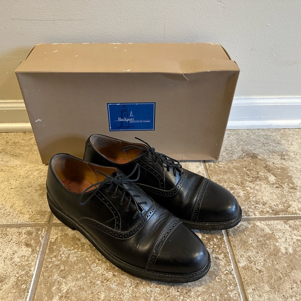 Rockport Men’s Black Leather Lace Up Oxford Shoes - Size 11